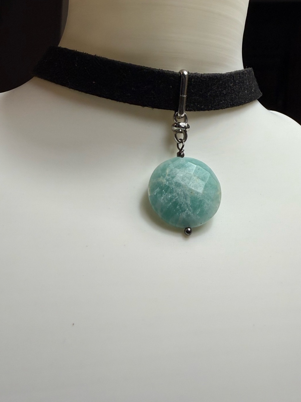 Nakamol Amazonite Faceted Gemstone Black Choker Necklace